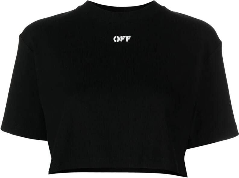 Off White Zwarte Off-Stamp Cropped T-Shirt Black Dames