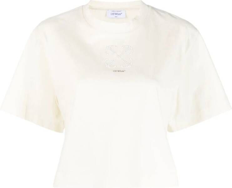 Off White Witte Ribgebreide T-shirts en Polos met Zwart Logo White Dames