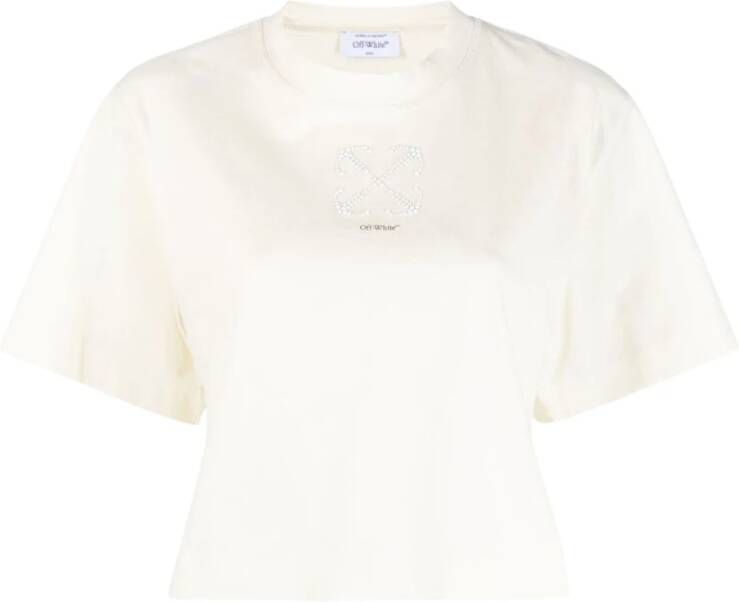 Off White Cropped T-shirt met Arrows-motief Beige Dames