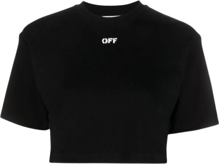 Off White Logo-Print Crop T-Shirt Black Dames