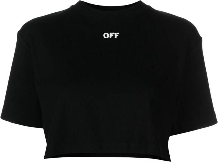 Off White Zwarte Off-Stamp Cropped T-Shirt Black Dames