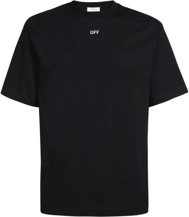 Off White Zwart Geribbelde Crewneck T-shirt met Wit OFF Logo Black Heren