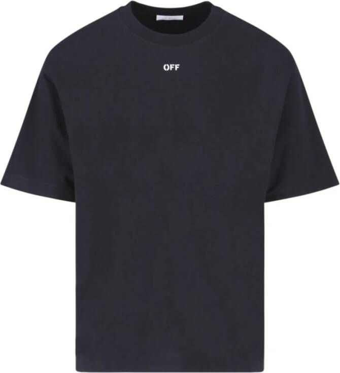 Off White Zwart Geribbelde Crewneck T-shirt met Wit OFF Logo Black Heren