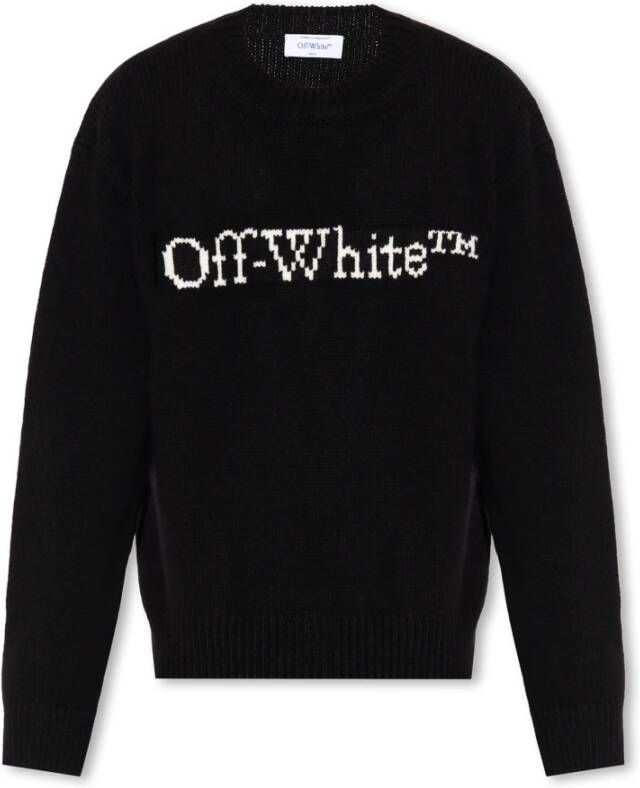 Off White Zwarte Crewneck Sweater met Wit Logo Black Heren