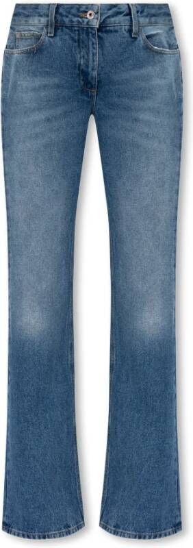 Off White Blauwe Jeans met Logo Patch en Klassieke Vijf Zakken Blauw Dames