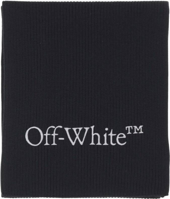 Off White Zwart Logo-Gebruid Sjaal Black Heren