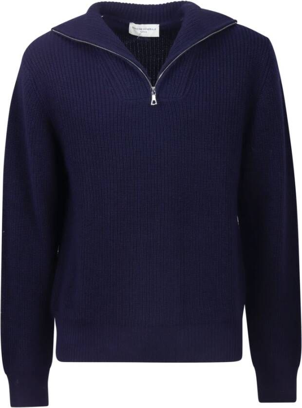 Officine Générale Donkerblauwe Tarek Sweater met Ritskraag Blauw Heren