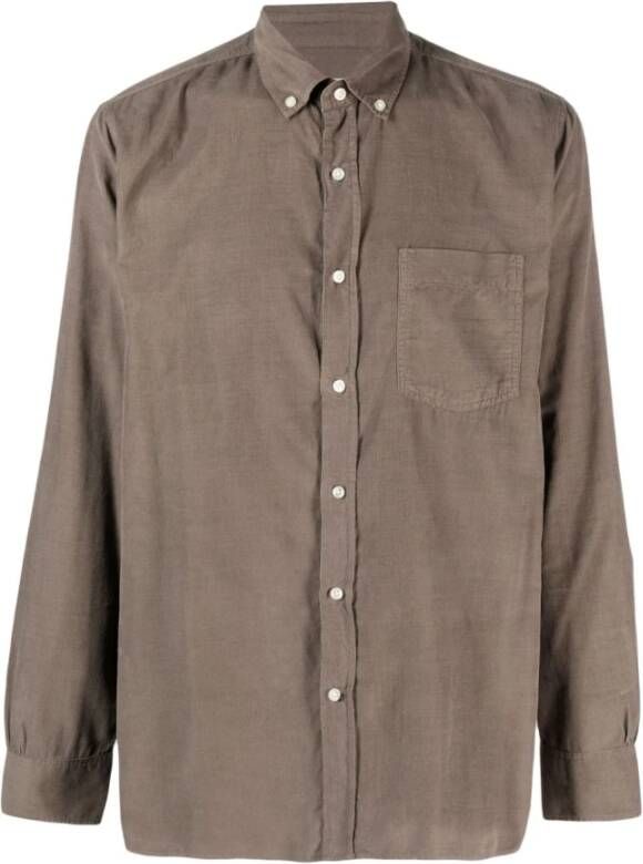 Officine Générale Katoenen Lyocell Shirt met Borstzak Bruin Heren