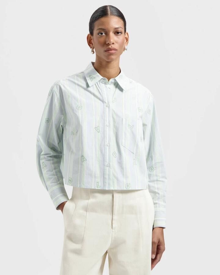 Olaf Hussein Logo Streep Crop Shirt Green Dames - Foto 2