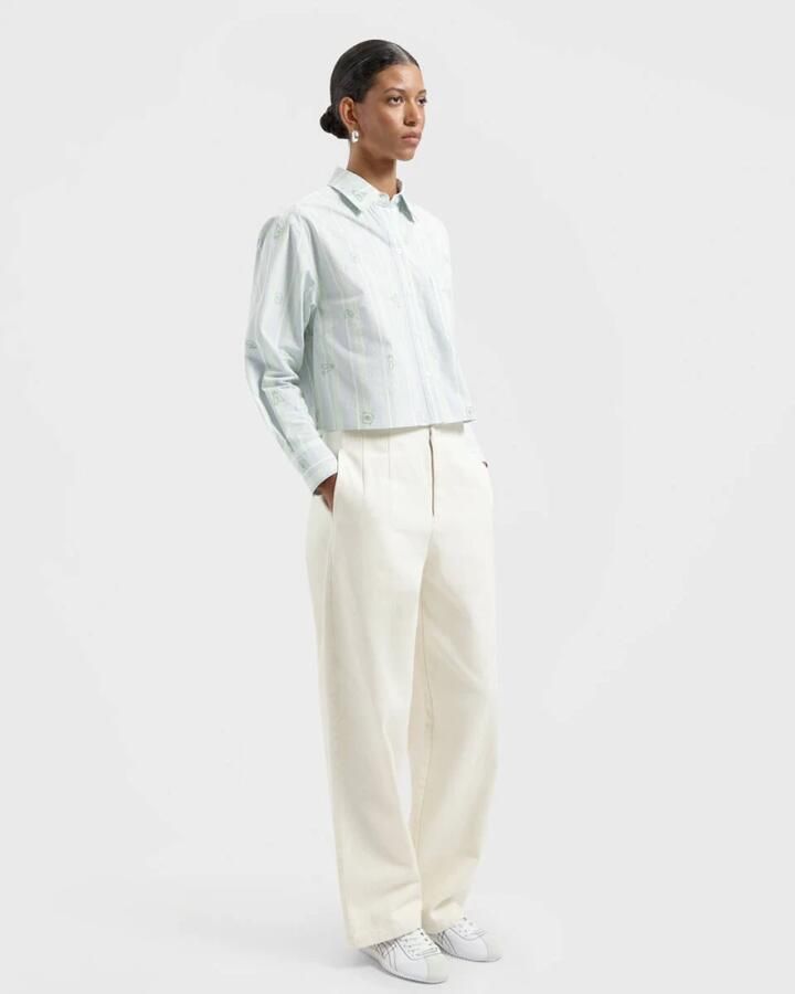 Olaf Hussein Logo Streep Crop Shirt Green Dames - Foto 3