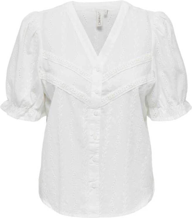 Only Broderie V-Neck Button Top Cloud Dancer White Dames