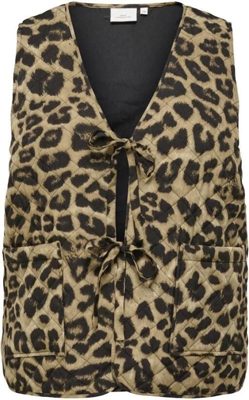 Only Carmakoma Gewatteerd vest in Camel Leo print Brown Dames