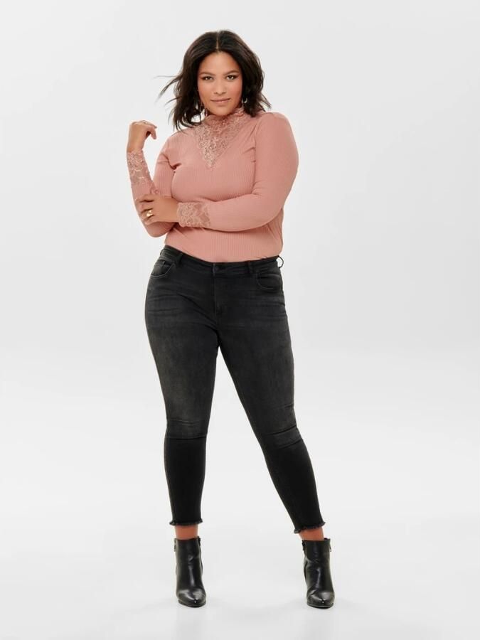 ONLY CARMAKOMA cropped regular waist skinny jeans CARWILLY antraciet - Foto 3