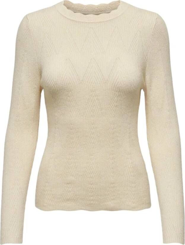 Only Gestructureerde lange mouw gebreide top White Dames