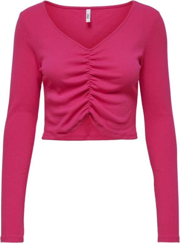 Only Dameshemdje met lange mouwen en v-hals onlkenya life Roze Dames