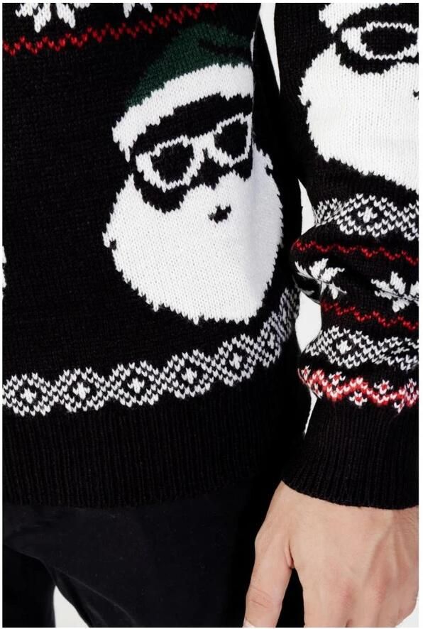 Only & Sons Zwart Bedrukte Gebreide Trui Lange Mouw Ronde Hals Multicolor Heren