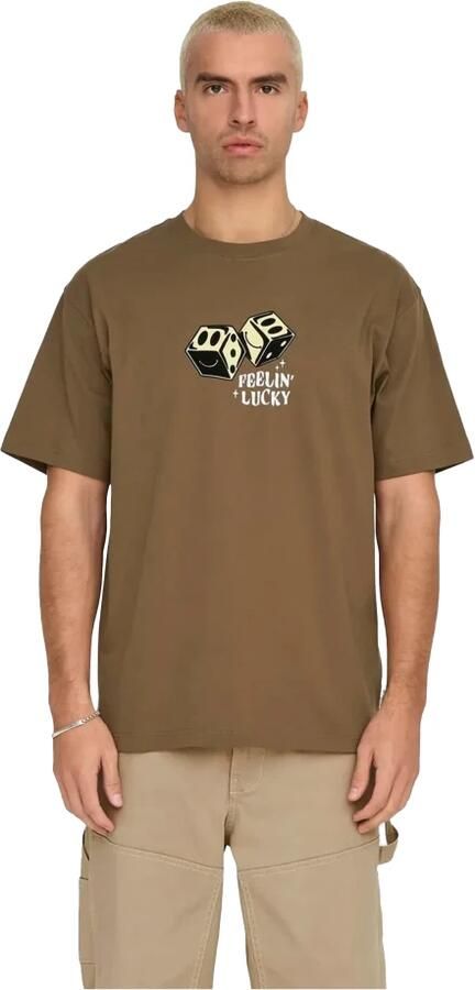 Only & Sons Casual Katoenen T-shirt voor Mannen Beige Heren - Foto 3