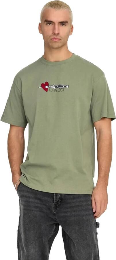Only & Sons Casual Katoenen T-shirt voor Mannen Green Heren - Foto 6