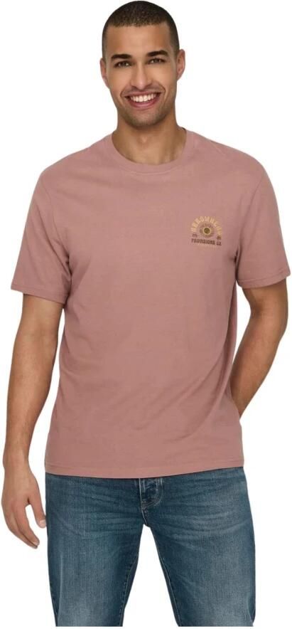 ONLY & SONS regular fit T-shirt ONSMANUEL met backprint bruin - Foto 4