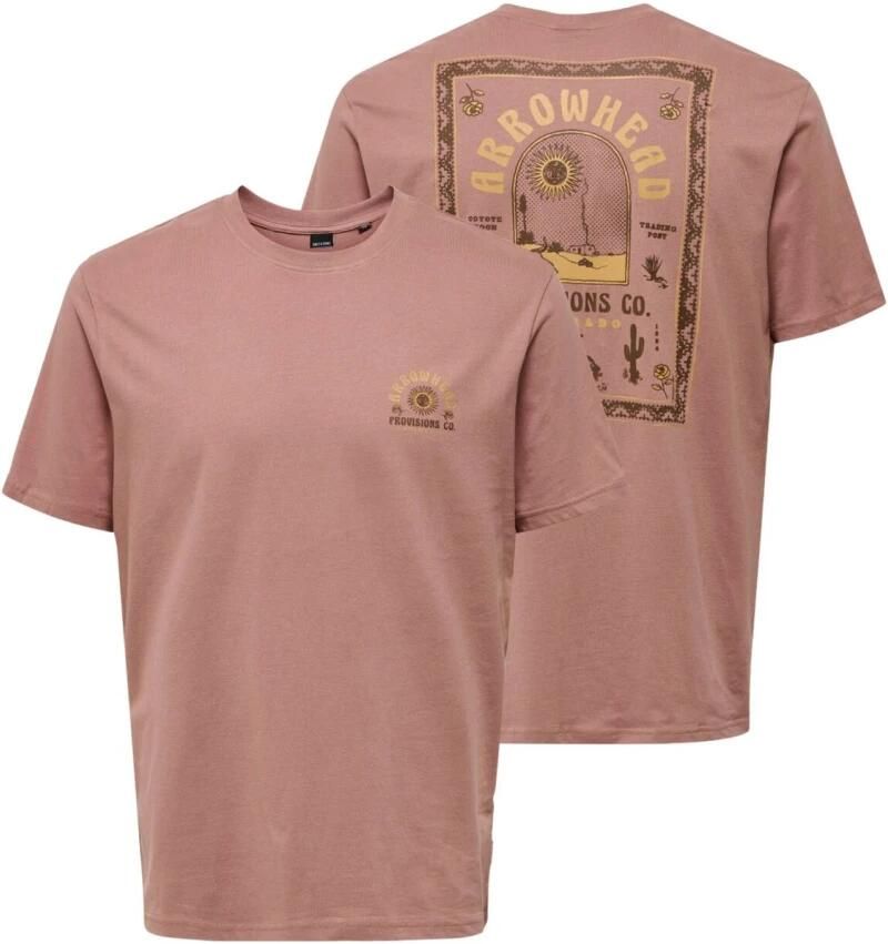 ONLY & SONS regular fit T-shirt ONSMANUEL met backprint bruin
