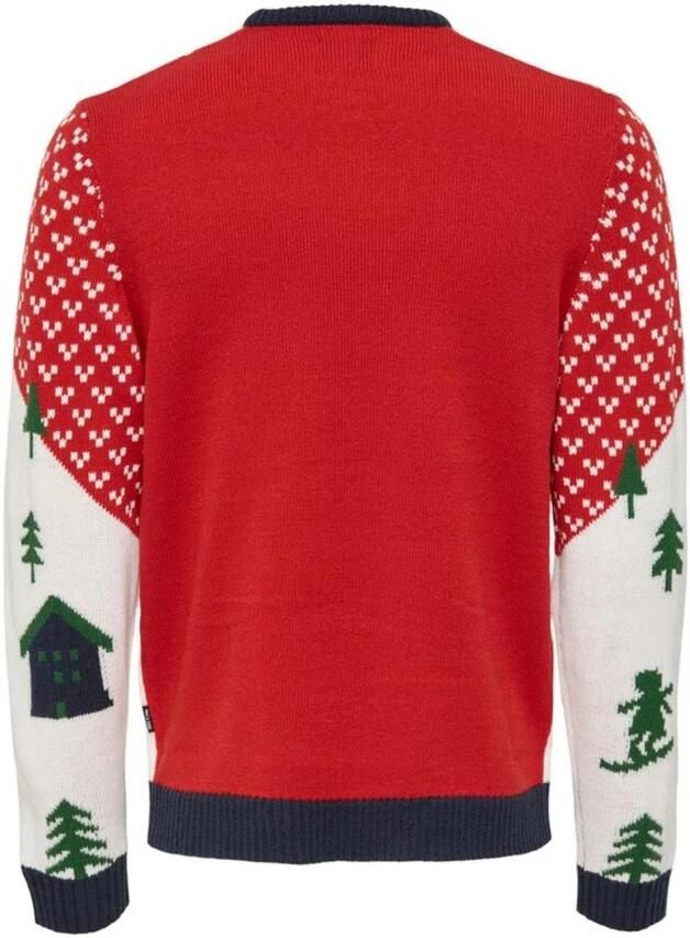 ONLY & SONS kersttrui ONSXMAS met all over print pompeian red - Foto 2