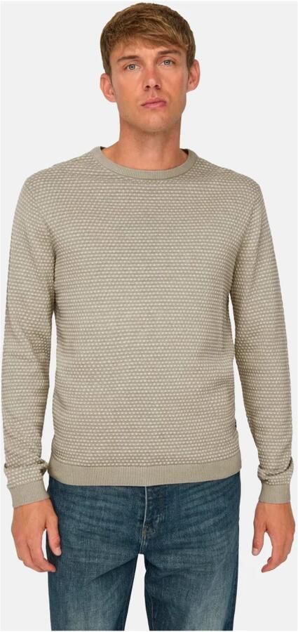 Only & Sons Gestructureerde Crew Gebreide Trui in Zilver Beige Heren - Foto 2