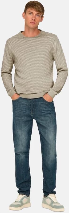Only & Sons Gestructureerde Crew Gebreide Trui in Zilver Beige Heren - Foto 3