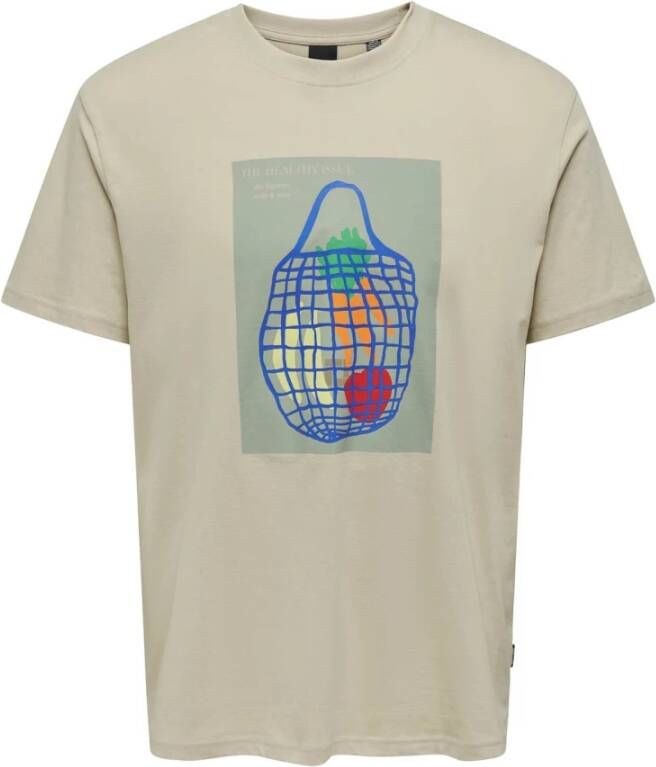 Only & Sons OYenSONS Onsparker REG Fruit SS TEE Pelican | Freewear Bruin Beige Heren