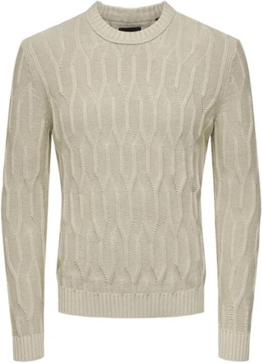 Only & Sons Ronde hals gekweek Beige Heren