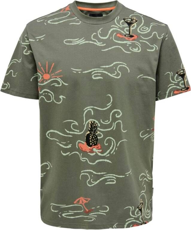 ONLY & SONS regular fit T-shirt ONSPEDRO met all over print castor gray