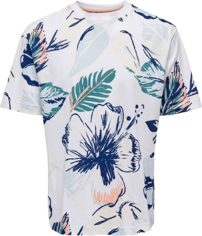 ONLY & SONS regular fit T-shirt ONSARTHUER met all over print bright white
