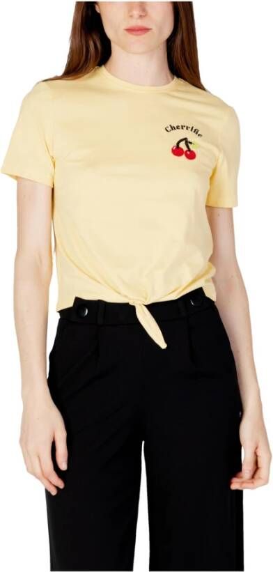 Only Gele Katoenen Korte Mouwen T-Shirt Yellow Dames