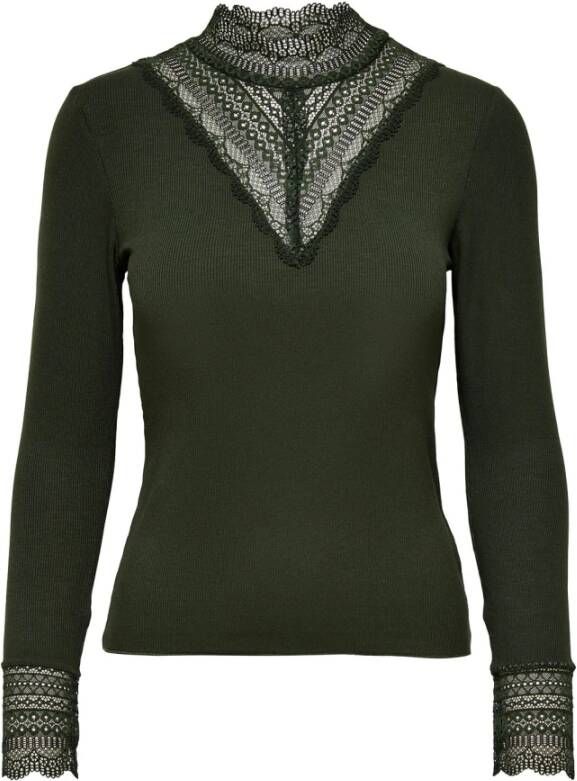 Only Groene Kant Hoge Nek Top Groen Dames