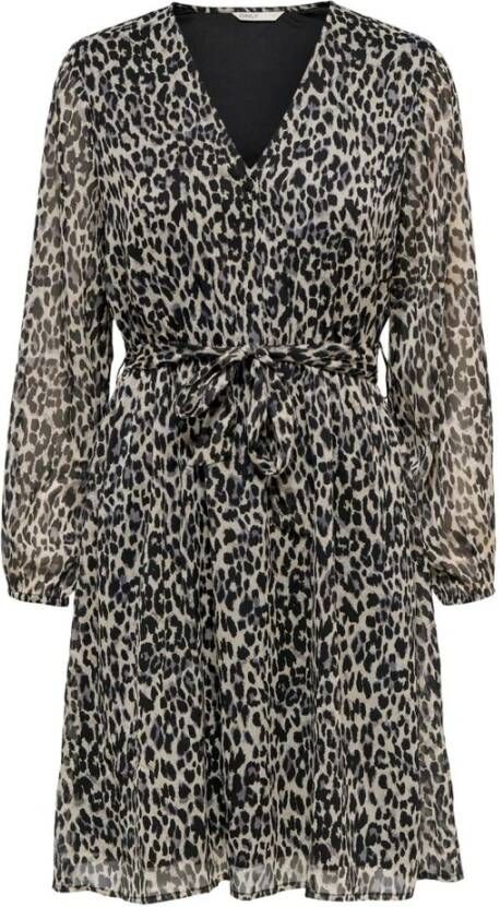 ONLY semi-transparante jurk ONLCERA met panterprint en ceintuur bruin zwart - Foto 3