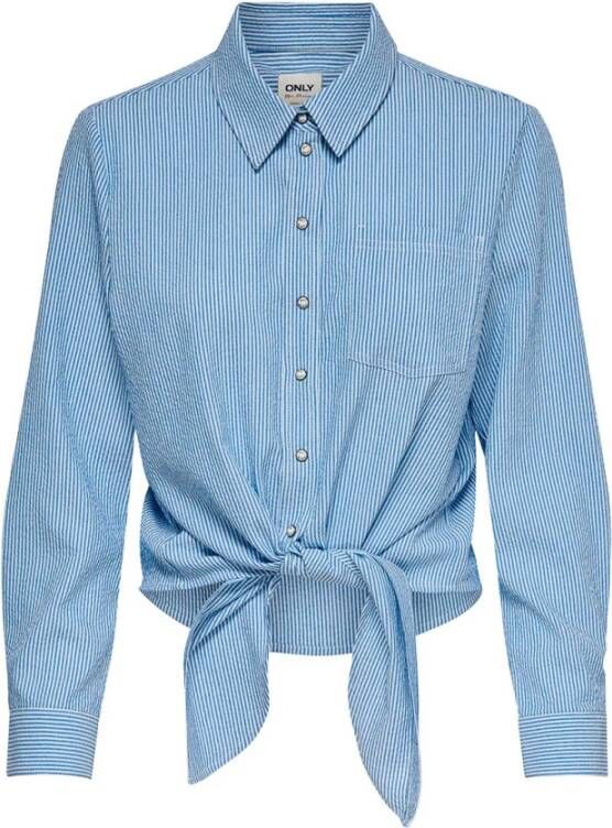 Only Olecey LS Stripe Knot DNM Shirt Cloud Dancer MEDIUM Blue | Freewear Blauw Dames