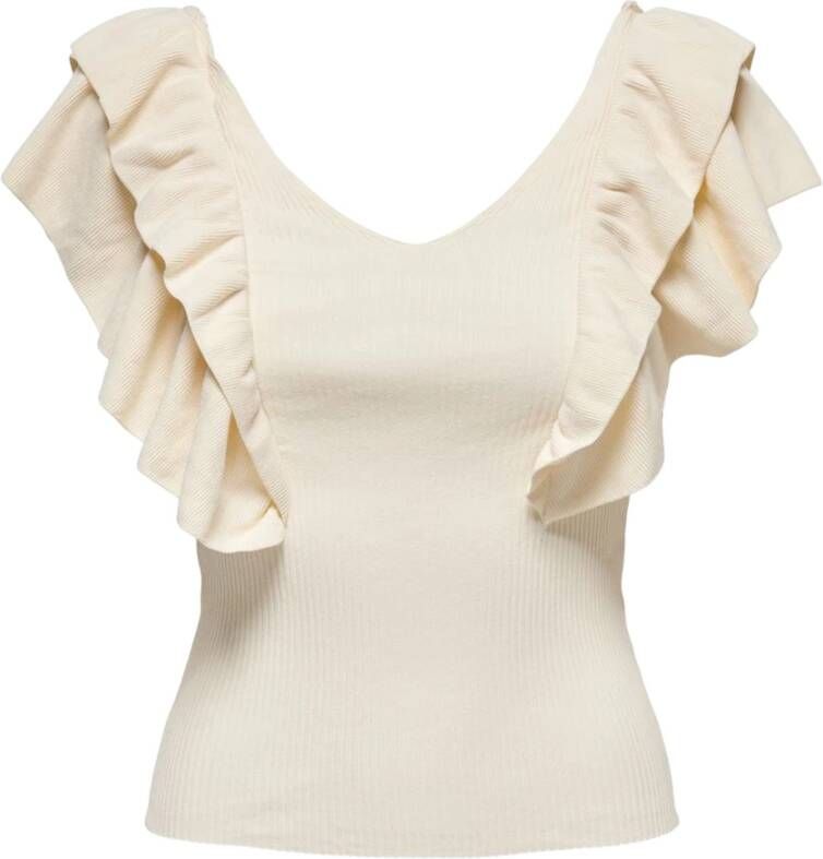 Only Oleelo S L Ruffle V-Neck TOP Wit Dames
