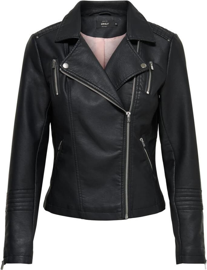 Only Imitatieleren jack ONLGEMMA – Bikerjack met asymmetrische ritssluiting getailleerd casual leerimitatie zakken met ritssluiting - Foto 3