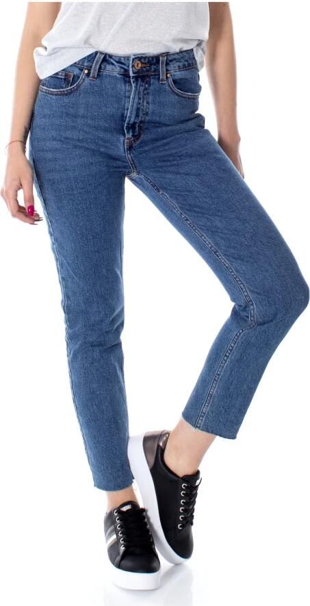 ONLY cropped high waist straight fit jeans ONLEMILY dark blue denim