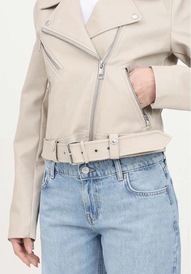 Only Beige Biker Style Leren Jas Gray Dames