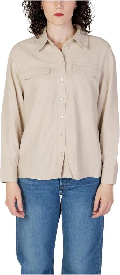 Only Oversized linnen blouse met paspelzakken op de borst model 'CARO' - Foto 6