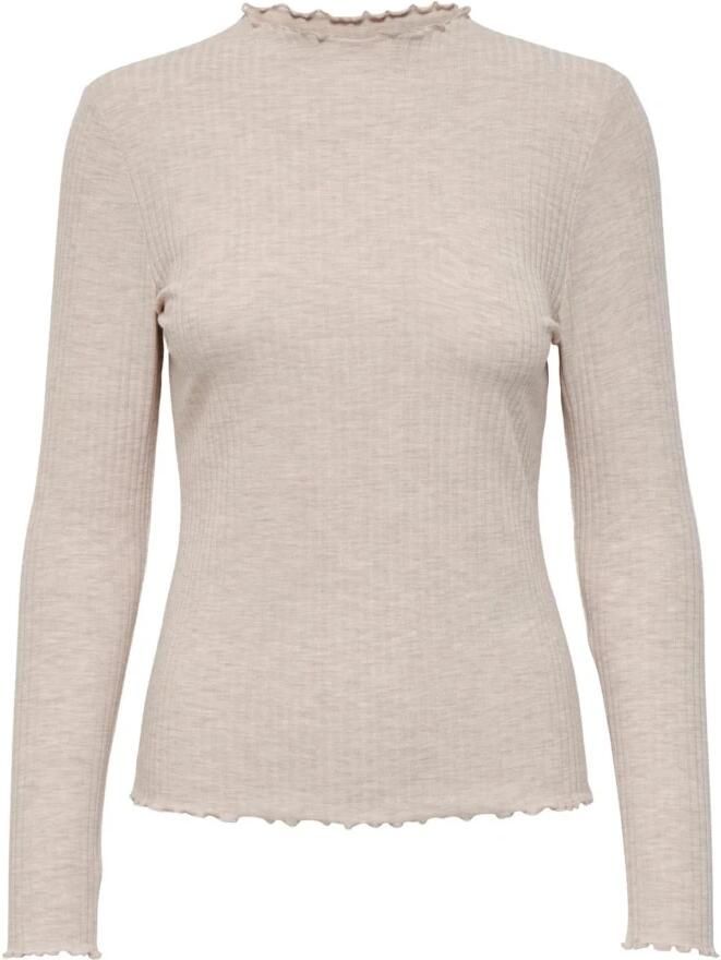 Only Beige Effen Gebreide Trui Lange Mouwen Ronde Hals Beige Dames - Foto 2
