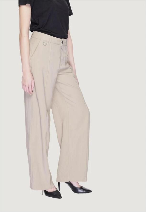 Only Beige Broek met Rits en Knoopsluiting Beige Dames