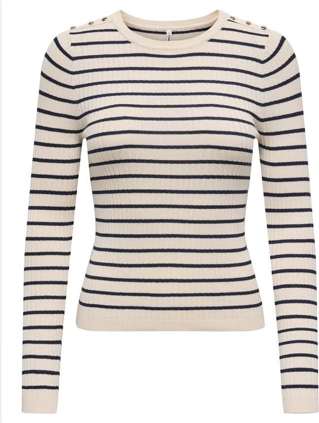 Only Gebreide trui ONLMILA LS STRIPE BUTTON O-NECK CC KNT - Foto 4