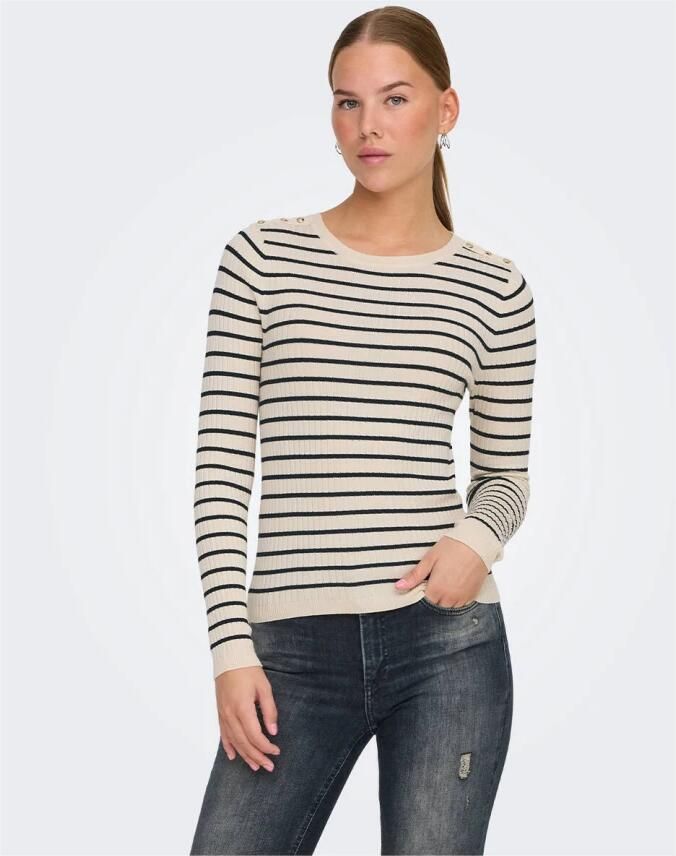 Only Gebreide trui ONLMILA LS STRIPE BUTTON O-NECK CC KNT - Foto 3