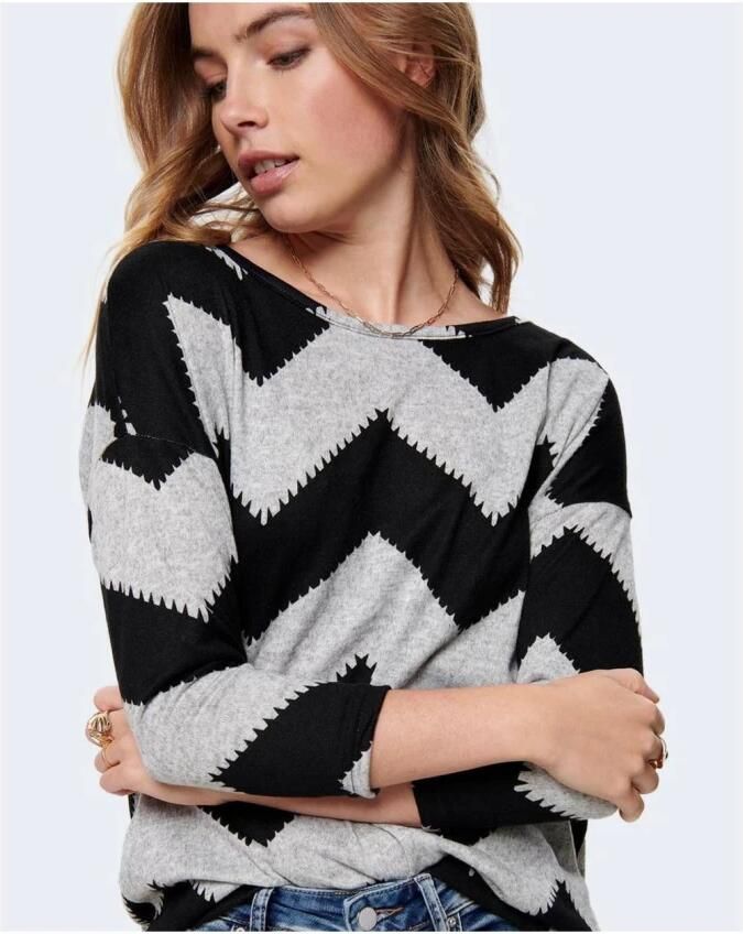 Only Grijze Gestreepte Gebreide Trui met Lange Mouwen Multicolor Dames - Foto 3