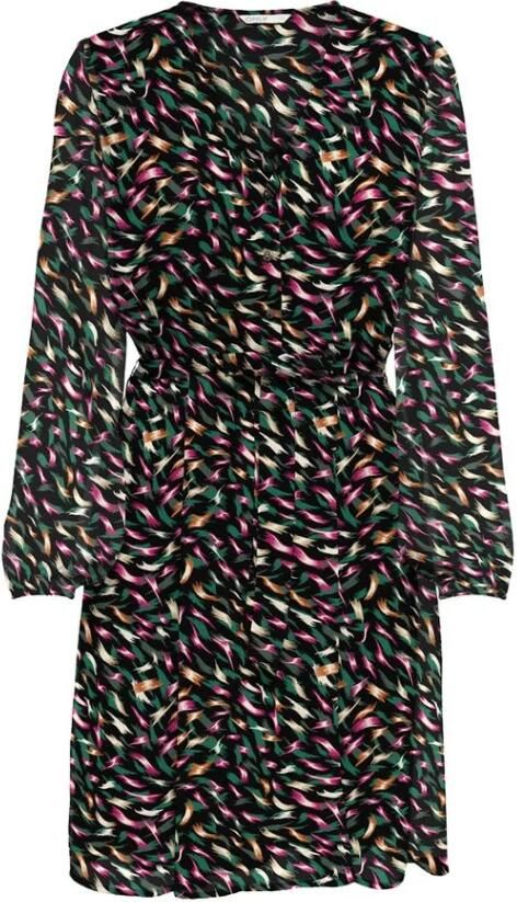 ONLY jurk ONLSLOANE met all over print en ceintuur zwart roze groen - Foto 5