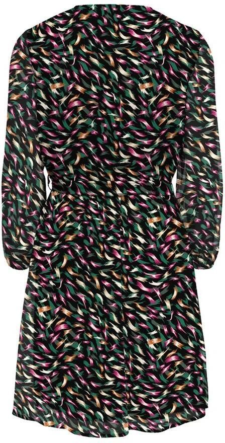 ONLY jurk ONLSLOANE met all over print en ceintuur zwart roze groen - Foto 4