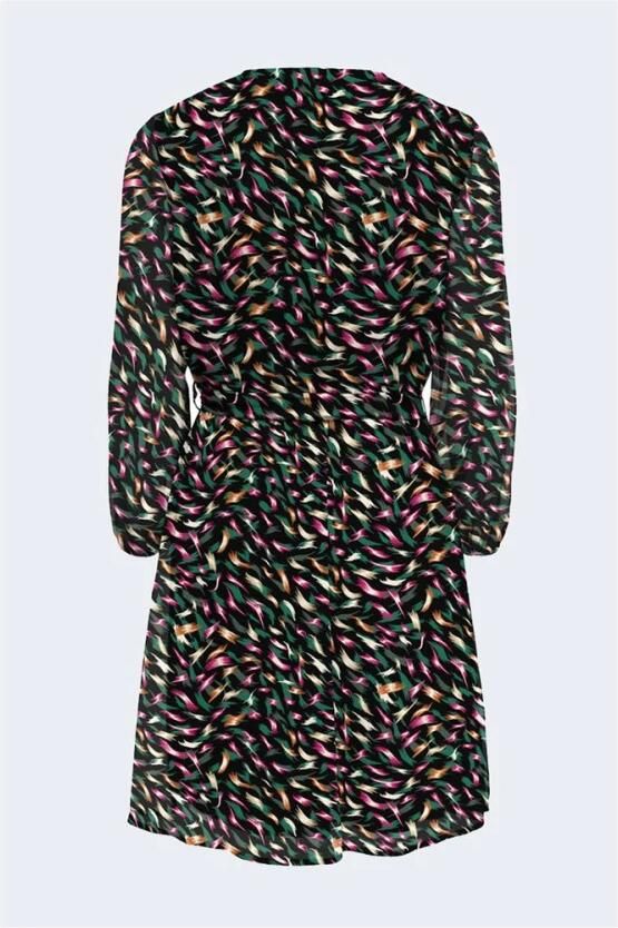 ONLY jurk ONLSLOANE met all over print en ceintuur zwart roze groen - Foto 3