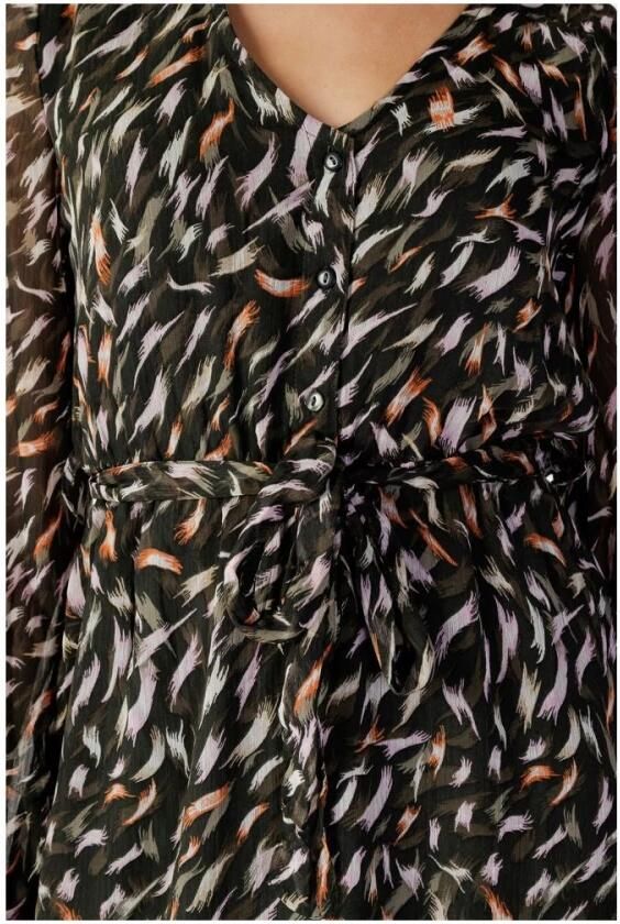 ONLY jurk ONLSLOANE met all over print en ceintuur zwart roze groen