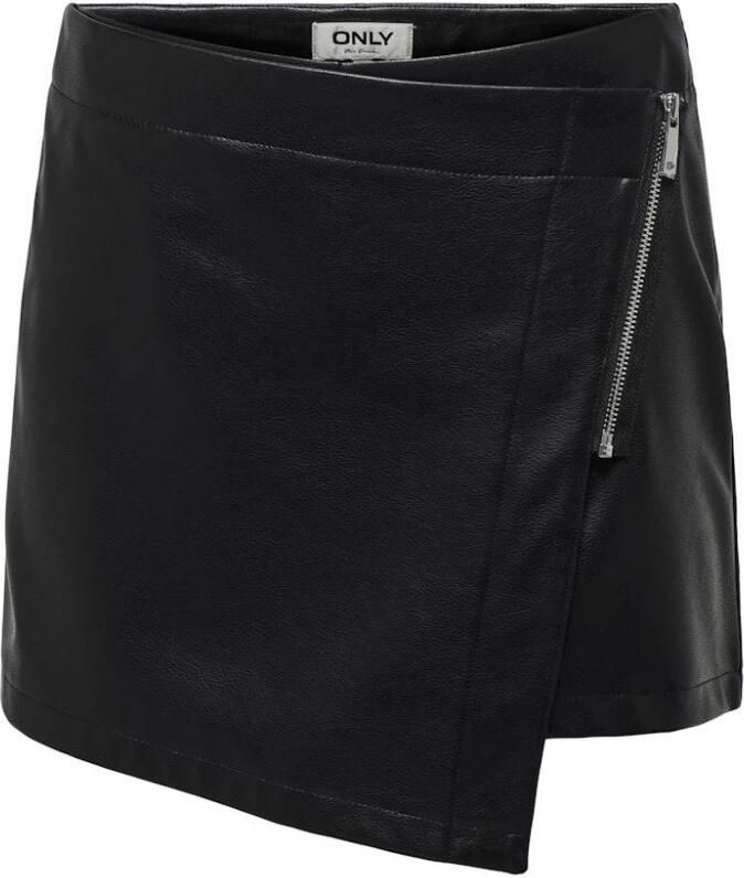 Only Hoge Taille Nep Leer Skort Broek Black Dames